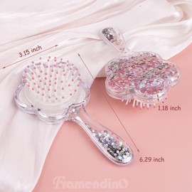 Framendino, 3 Pack Sequin Hair Brush Glitter Detangle Massage Comb Cute Mini Flower Shaped for Women
