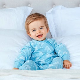 Organic Cotton Crossover Baby Sleepsuit with Feet - Aquatic Blue Palms and Pineapples, 6-12 MTHS