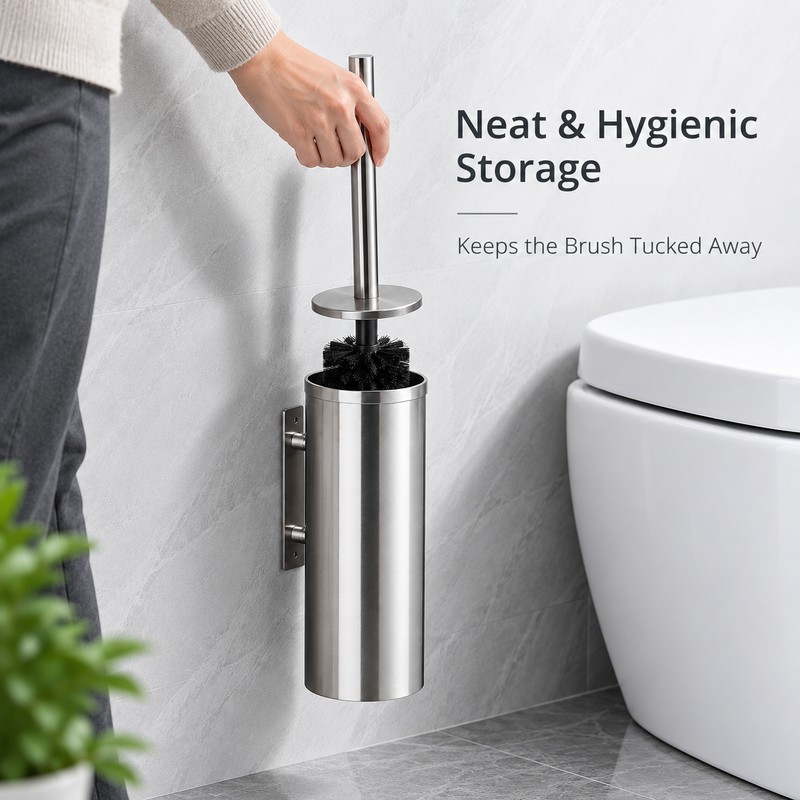 304 Stainless Steel Wall-Mounted Toilet Brush Set – No-Drill or