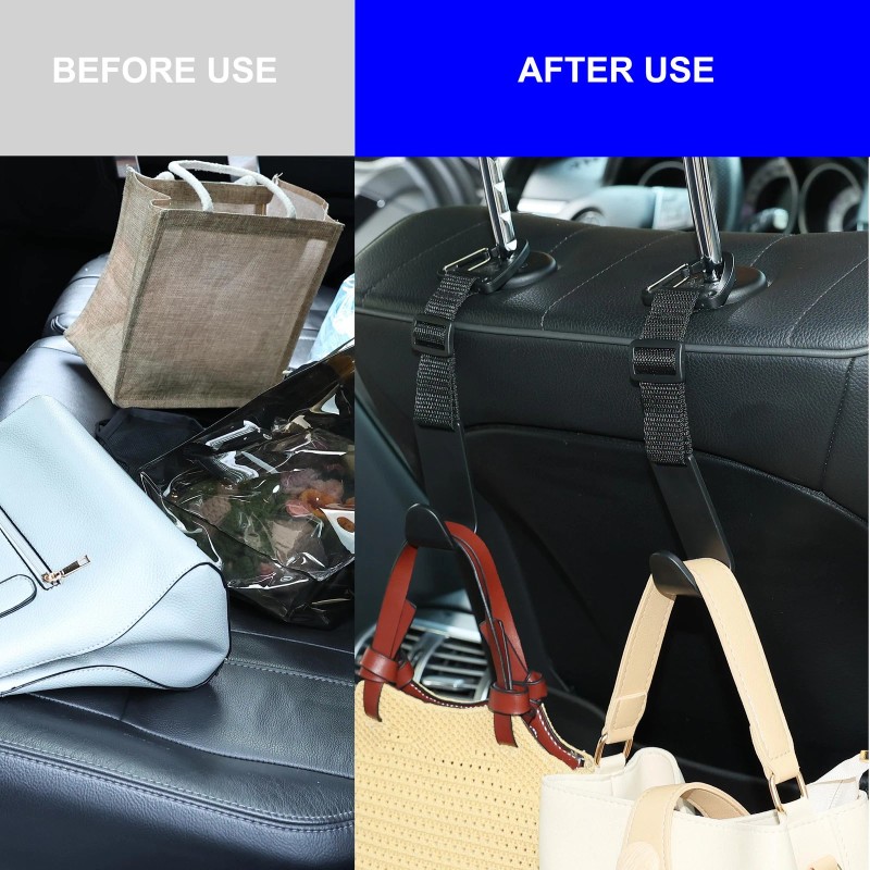 Amooca Headrest Hooks for Car Adjustable 4 Pack Vehicle Seat
