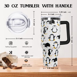 wmvhdiw 30 oz Penguin Tumbler with Handle,Travel Coffee Cup Water Bottle,Penguin Stuff Decor Accessories