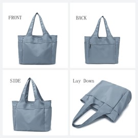 SOYMWIN - Bolsa de hombro grande con cierre y bolsillos para trabajo, escuela, gimnasio, playa, viajes, Azul, L