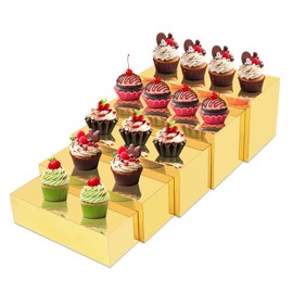 Acrylic Food Display Risers, Gold Risers Boxes 5 Pcs Rectangular Buffet Risers Display Stand Shelf for Catering Dessert Buffet Table, Parties, Weddings, Collectibles Shoes Display (5Pcs)