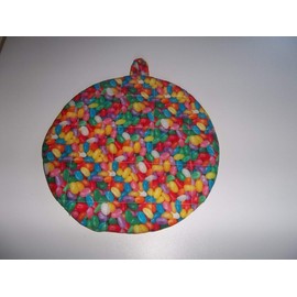 Easter Pot Holders Heat Resistant Colorful Jelly Beans Potholders Handmade Double Insulated Quilted Hot Pads Trivets 9 inches Round