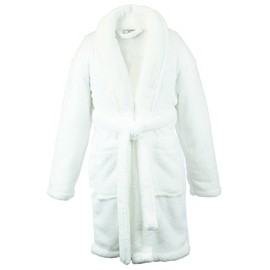 BC BARE COTTON Boys and Girls shawl Robe, Soft Plush Coral Fleece Bathrobe and Sleepwear - White - Large