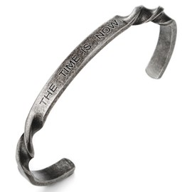 COOLSTEELANDBEYOND Vintage Old Metal Twisted Cuff Bracelet, Stainless Steel Bangle Bracelet Engraved with Letters, Men Women, Stainless Steel, No gemstone