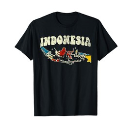 Indonesia Vintage Indonesian Country Rainbow Retro 70s Map T-Shirt