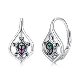 AOVEAO Sea Turtle Earrings 925 Sterling Silver Abalone Shell Turtle Leverback Earrings Hawaii Summer Ocean Earrings Theme Earrings Sea Turtle Jewelry for Women Sister Mom