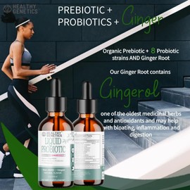 Liquid Probiotics for Women Men & Kids | Prebiotic +Ginger + Probiotics for Digestive Health | Acidophilus Probiotic | Dairy Free | Vegan | Non-GMO | Gluten Free | 30 Servings