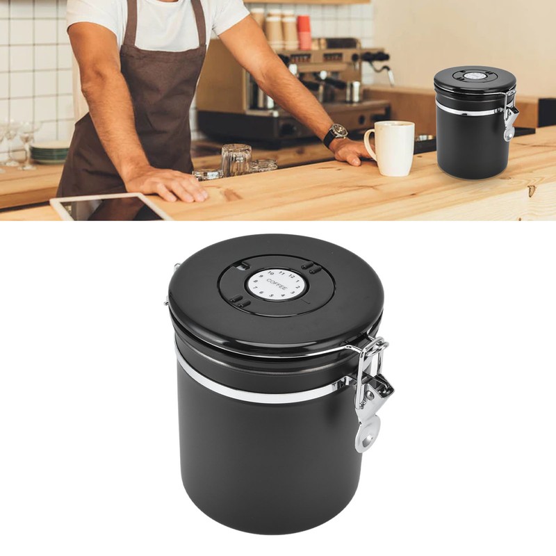 Airtight Coffee Canister Storage Jar Date Tracker CO2 Release Valve