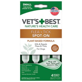Vet's Best Flea and Tick Spot-on Drops | Topical Flea Treatment Drops for Dogs | Plant-Based Formula | 4 Month Supply for Small Dogs