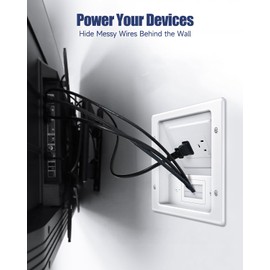Wall Cable Concealer Kit, in Wall Cable Management Kit for TV, Recessed Outlet with Cable Management Box, in Wall Power Kit Hides TV Cords and Cables, Fits All Plugs, White