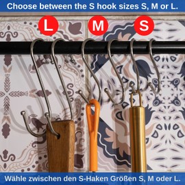 S-Hooks for Hanging, Pack of 16, in Black, Metal Hooks for up to Diameter 42 mm Rods, Length 120 mm, S Hooks for Kitchen, Clothes Rail, Garage, Pot, Pan, Cup, Hanging Hooks, Kitchen Hooks, Double Hook