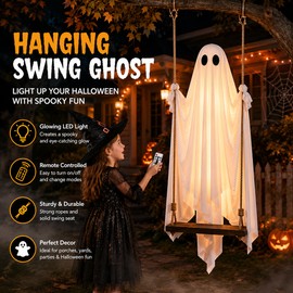 Large Hanging Swing Ghost for Halloween – Light-Up Flying Ghost Decoration with Remote Control for Yard & Party Décor