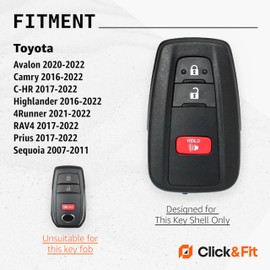 Click&Fit - Fundas de silicona para llavero compatibles con Toyota Camry 2016-2022, C-HR 2017-2022, 4Runner 21-22 RAV4 17-22, Prius Highlander Sequoia Avalon, funda de goma para llave a distancia para