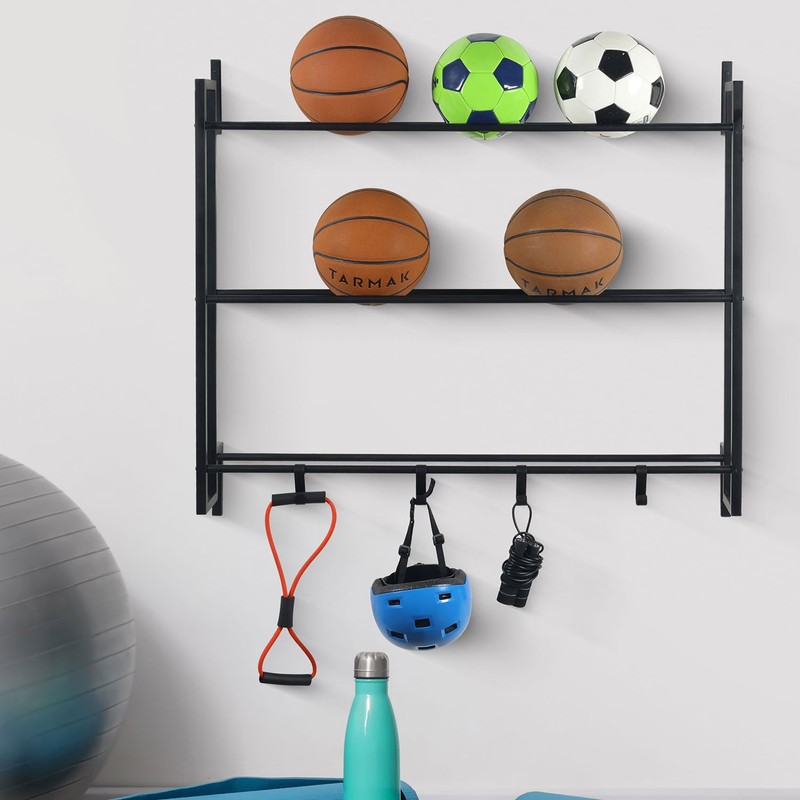 MyGift Ball Rack Wall Mounted, 3 Tier Gym Exercise Equipment