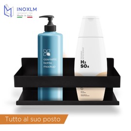 INOXLM lavorazioni inox Mensola Doccia, Autoadesivo Mensole Bagno Angolare Organizzatore, Mensola Cucina, Mensola per Cucina, Porta Spezie (Black)