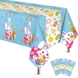 VitalCozy 3 Pcs Easter Tablecloth 54 x 108 Inch Spring Easter Table Cover Disposable Plastic Tablecloths Rectangle Table Cloth for Indoor Outdoor Birthday Baby Shower Party Supplies(Cute)