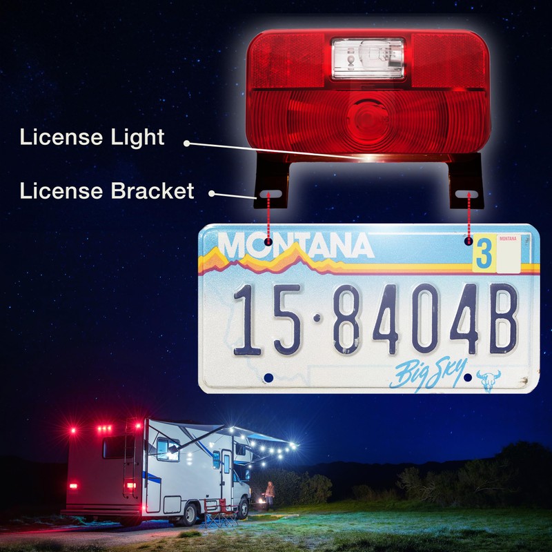 Lumitronics Red Surface Mount Stop/Turn/Tail, License Bracket/Light for RV, Trailer,