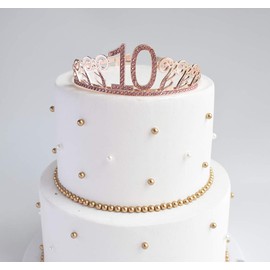 10th Birthday Pink Tiara and White Sash Glitter Satin Sash and Crystal Rhinestone Tiara Crown for Happy 10th Birthday Party Supplies Favors Decorations 10th Birthday Party Accessories