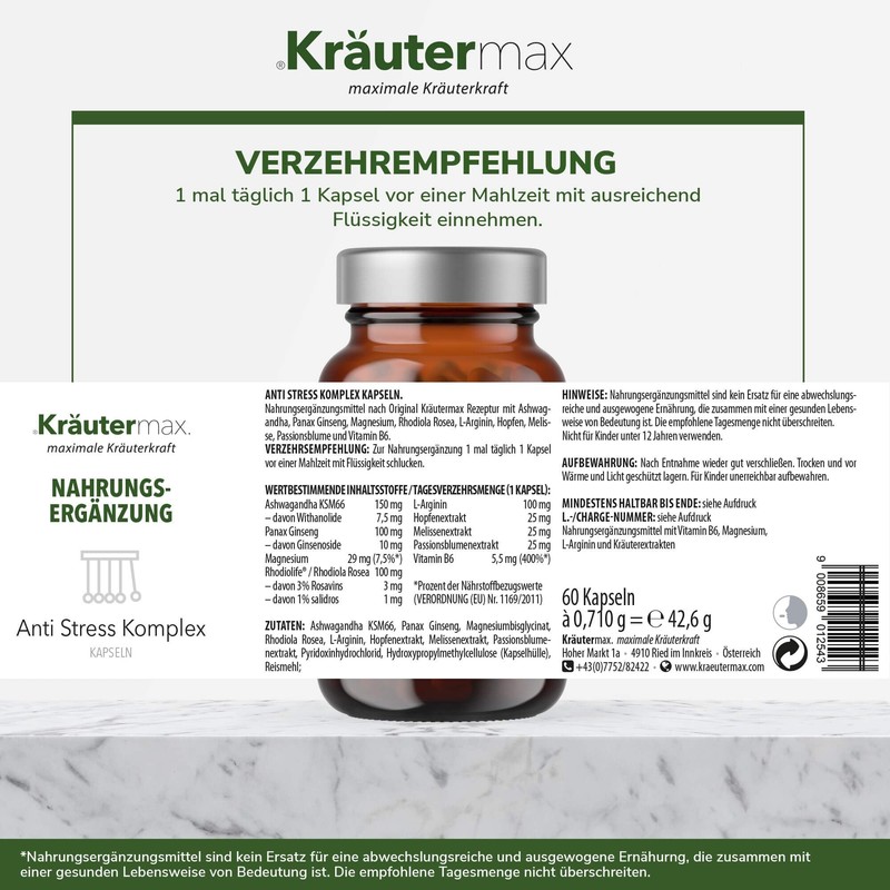 Kräutermax Anti-Stress Complex Capsules 1 x 60 Capsules