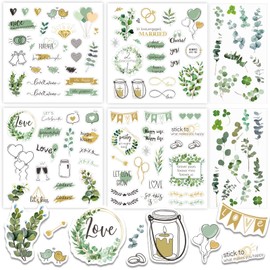 Sticker Wedding Guest Book - Vintage Sticker Wedding for Guest Book and Photo Album with Lots of Love - Wedding Eucalyptus Sticker for Scrapbook - Wedding Decoration - Golden Green