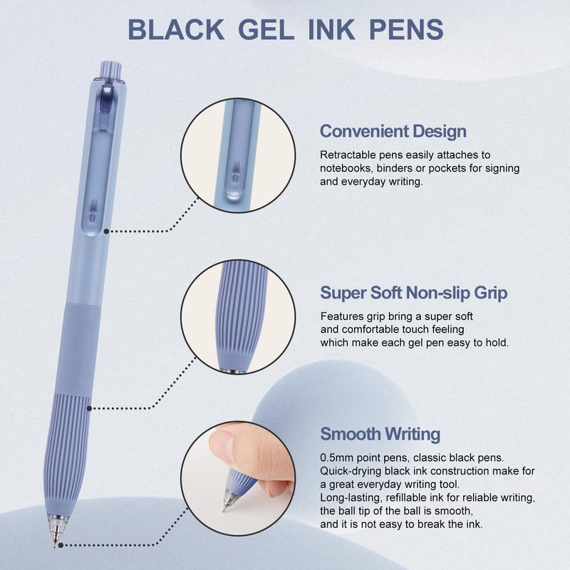Linbsunne Gel Pens Black Ink Pens for Office 0.5mm Fine