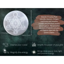 Selenite Charging Plate for Crystals -Metatron Cube with Platonic Solid (3 Inch)