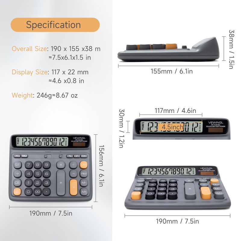 VEWINGL Office Desktop Calculator, 12-Digit Large HD LCD and Big