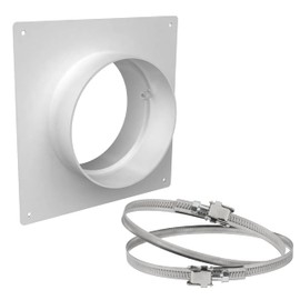 Repa Market 6" Inch Duct Connector Flange with 2 Clamps - Plastic Straight Pipe Flange for Heating Cooling - Ducting Coupling Wall Plate with Adjustable Stainless Steel Hose Clamps