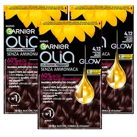 Garnier Olia Permanent Ammonia Free Hair Dye, Colouring with Flower Oils of Natural Origin with Brightening and Nourishing Effect, Colour 4.12, Dark Brown, Cold, Iridescent - 3 Packs