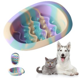 LINZZI Colorful Slow Feeder Bowl for Large & Small Pets Silicone Easy to Clean Dog Food Bowl Slow Feed Dog & Cat Bowls for Interactive(Purple L)