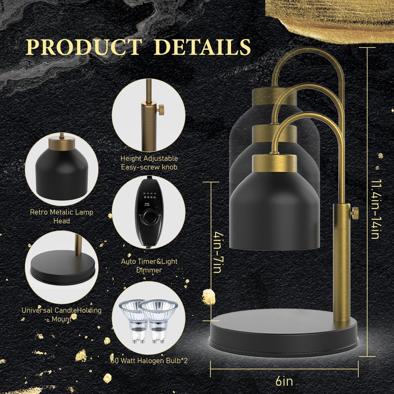 AIKUT Candle Warmer Lamp, with 2 Bulbs,Timer & Dimmer,Height Adjustable