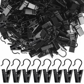Teenitor 100 Pack Small Curtain Clips Curtain Hooks for Outdoor String Lights, Stainless Steel Clips for Hanging Curtain Hooks for Drapes, Black