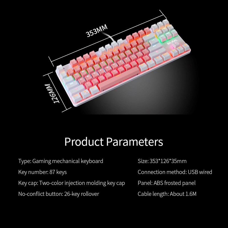 BAJEAL 87 Keys Wired Mechanical Keyboard Mixed Light Mechanical Keyboard