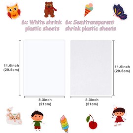 Auihiay 12 Pieces Printable Shrink Plastic Sheets, Shrink Films Papers Kids Creative Craft, 6 White and 6 Semitransparent, 8.3 x 11.6 inch / 21 x 29.5 cm