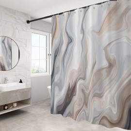 GCIREC Brown Marble Shower Curtain, Tan Brown Mix Grey Ombre Modern Abstract Luxury Wave Bathroom Curtain Bathtub Home Decor Waterproof Fabric Machine Washable with 12 PCS Hooks,72" Wx72 L