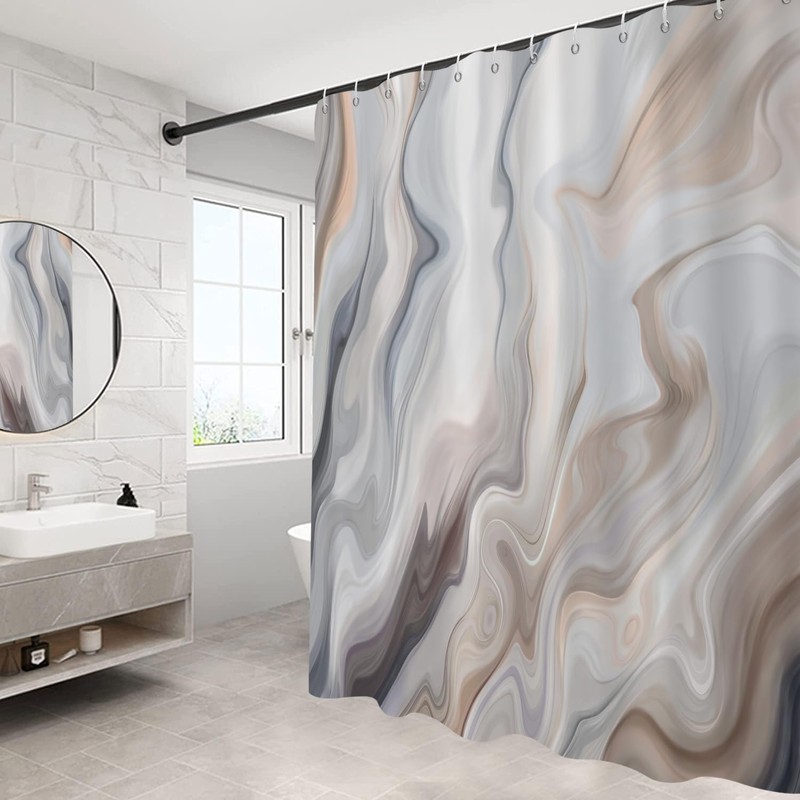 GCIREC Brown Marble Shower Curtain, Tan Brown Mix Grey Ombre