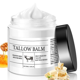 Organic Grass-Fed Beef Tallow for Skin, Whipped Tallow And Honey Balm, Beef Tallow for Face, Deep Moisturizing For Face Cream, Unscented- Natural Skin Care for Sensitive Skin(4 Fl. Oz.)(White, 1PC)