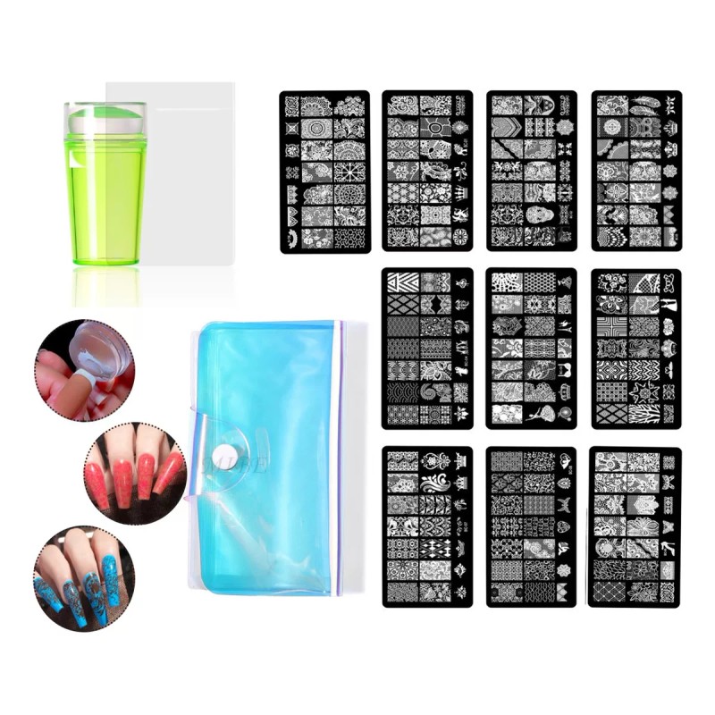 Estampas Sello Uñas 12 Sellos Uñas Decoración:10 Placas Uñas,estampador,raspador