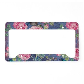 CafePress Vintage Roses and Birds Flowe License Plate Holder Aluminum License Plate Frame, License Tag Holder