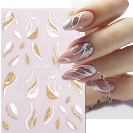 11 Sheets French Shining Line Nail Art Stickers Decals Gold Metal Curve Wavy Stripe Nail Stickers 3D Glitter Lines Nail Art Supplies Acrylic DIY Nail Manicure Decoration for Women