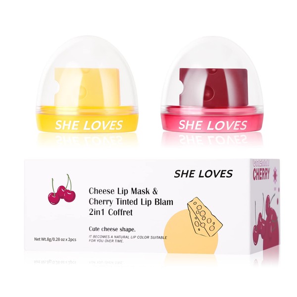 2PCS Cheese Design Cute Makeup PH Lip Balm&Lip mask, Color