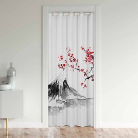 jejeloiu Japanese Doorway Curtain Privacy, Japan Cherry Blossom Door Cover Curtain, Exotic Style Fuji Mountain Insulated Thermal Curtains for Bedroom, 80 inch Length (1 Panel, 42" Wide by 80" Long)