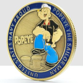 Navy Popeye Sailor Challenge Coin – USMC 250th Anniversary Military Commemorative – Marine Corps Birthday Gift – I Love My Sailor Coin – Antique Colorized Navy Coin – Veteran & US Navy Collectible