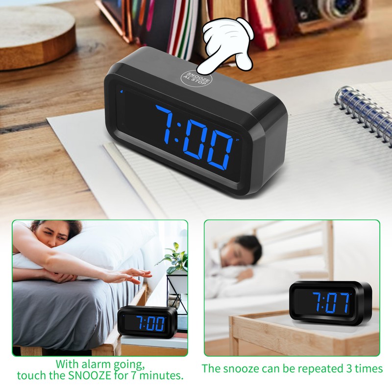 KWANWA Small Digital Alarm Clock, 1.2inch Dark Blue LED Digits,