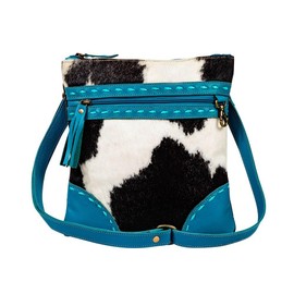 Myra Bag Crossbody Bag for Women - Western Upcycled Canvas & Leather Shoulder Handbag Blue