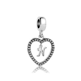 SBI Jewelry Women Initial Letter N Charm for Bracelet Heart Silver Dangle Charm Wife Daughter Family Grandma BFF Best Friend Mom Aunt Birthday Anniversary Mothers Day