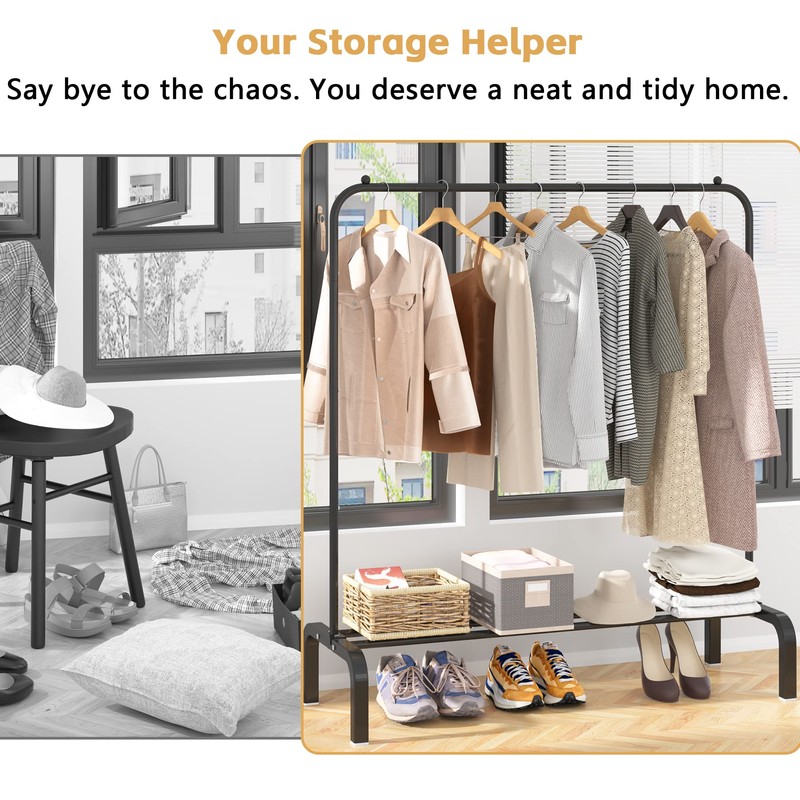 OTROUWORHT Clothes Rack Metal Clothing Rack with Bottom Shelf Garment