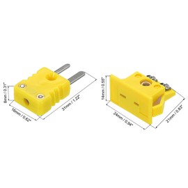sourcing map K Type Thermocouple Wire Connectors Male Plug with Panel Mount Female Socket High Temperature 200°C(392°F) for Thermocouple Sensor Probe Yellow 2 Set